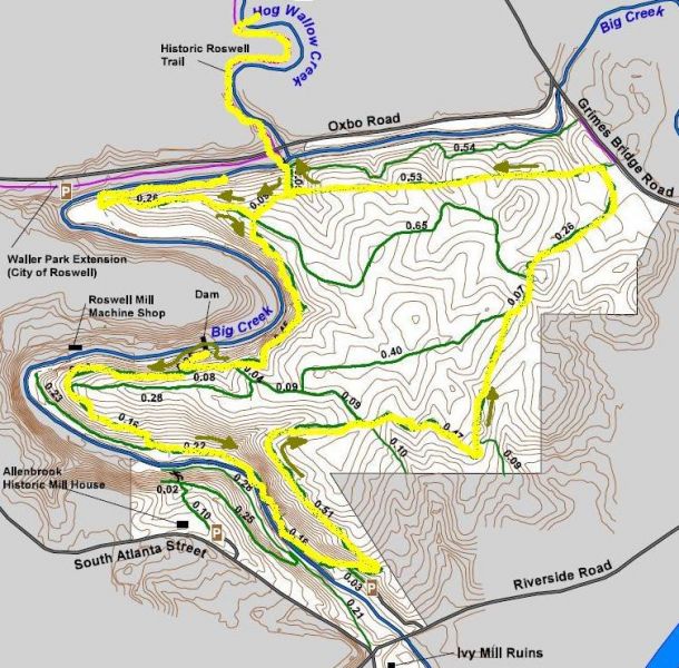 Vickery Creek Trail Map Vickery Creek (Three Lefts) - Fri, Apr 26 2013