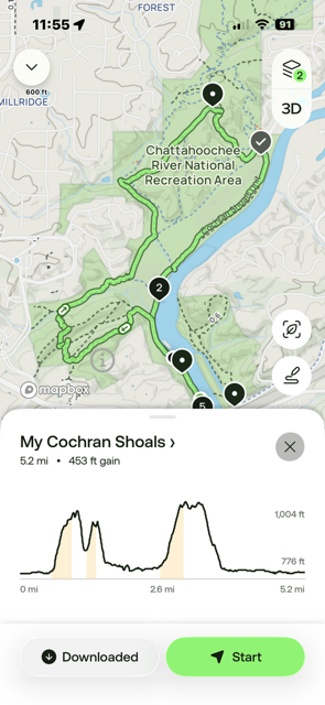 Alltrails map of route