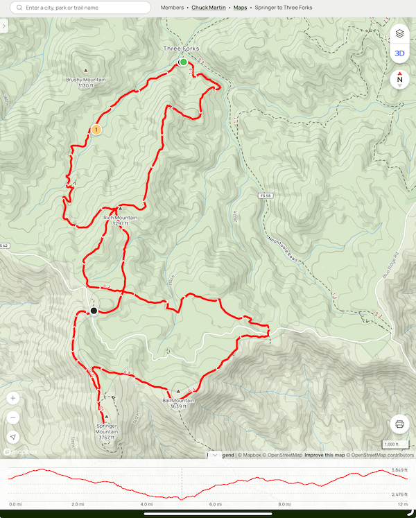 Map for Springer Mountain to Three Forks