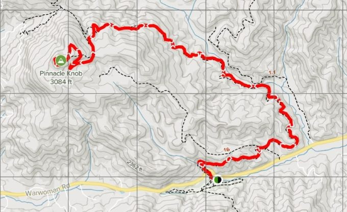 Warwoman Dell to Pinnacle Knob trail map